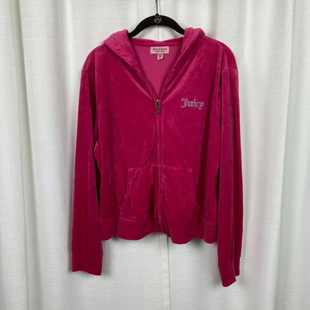 Juicy Couture Vintage Hot Pink Velour Track Suit Pants Sz.M Jacket Sz.XL - Picture 9 of 16